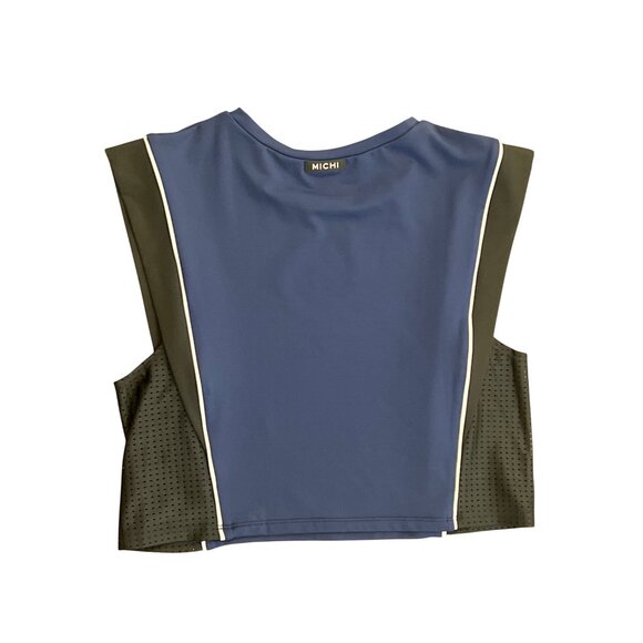 Michi Cruise Top Navy & Black Sleeveless Crop Tank With Contrast White Piping Si - Picture 4 of 6